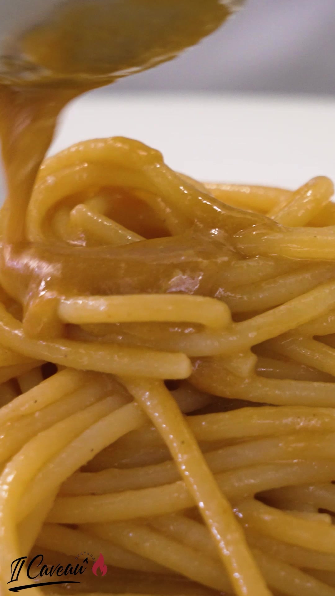 A close-up of pasta during preparation