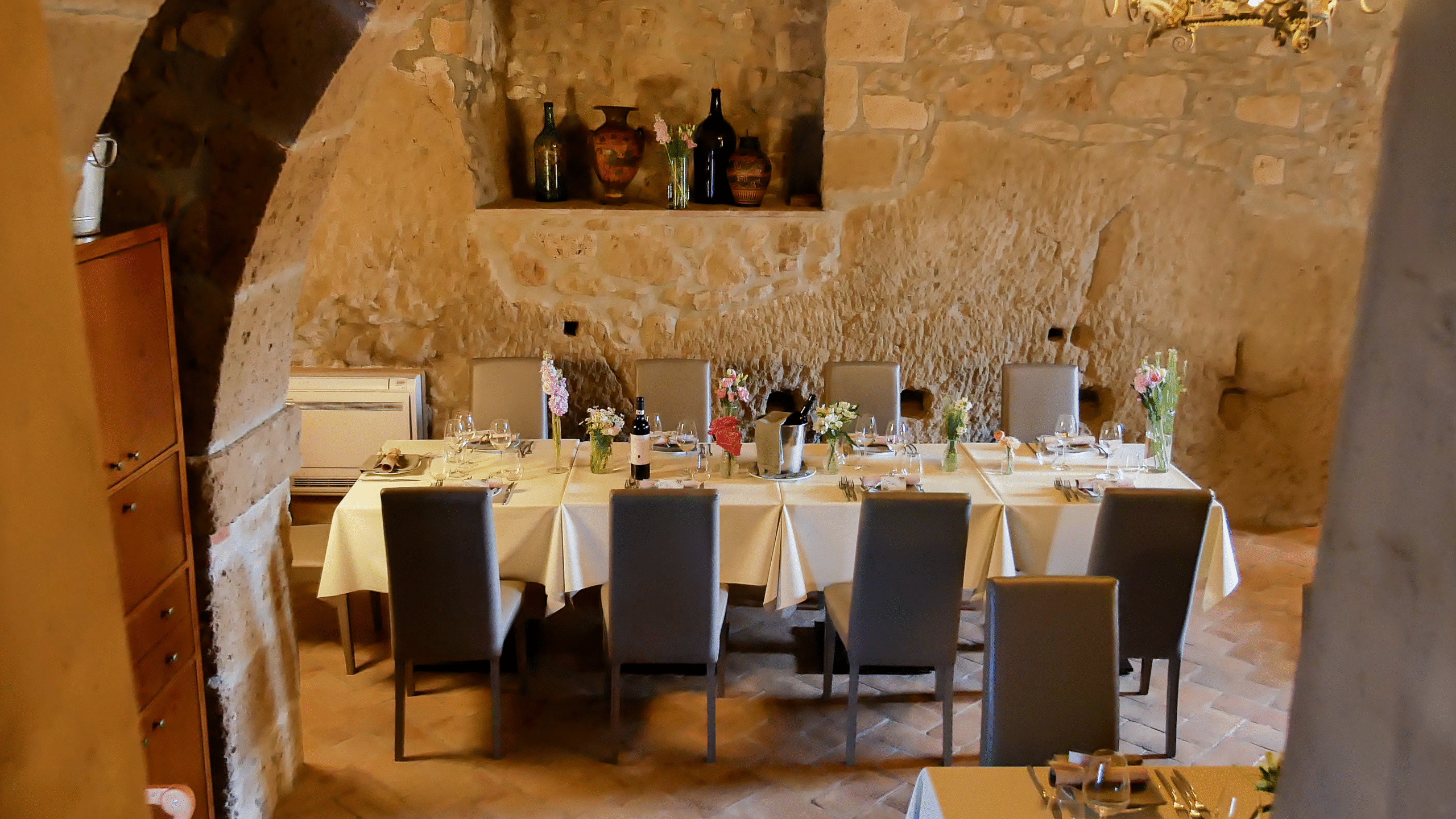 The tuff-stone dining rooms
