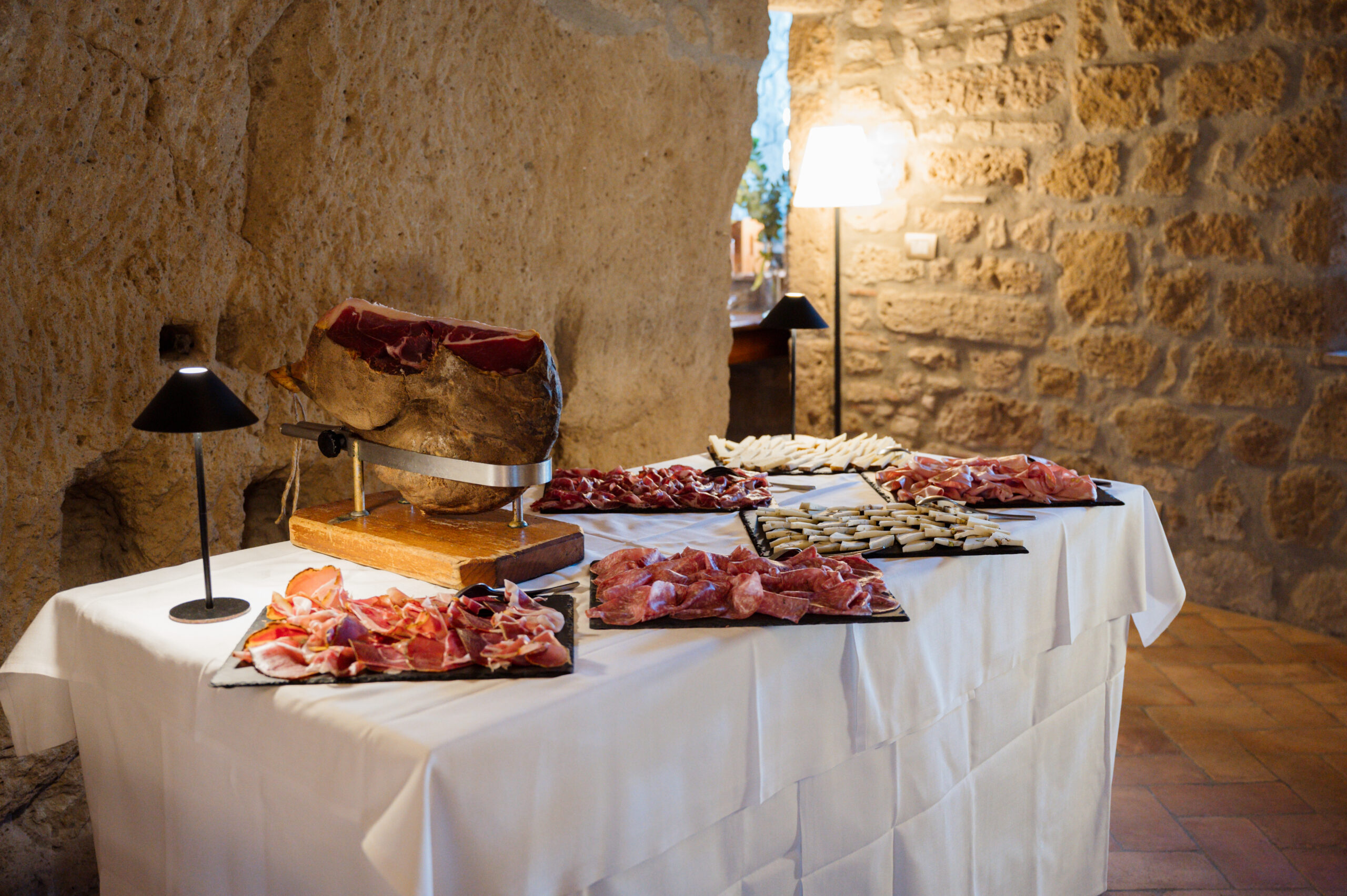 Charcuterie buffet in the tuff-stone room