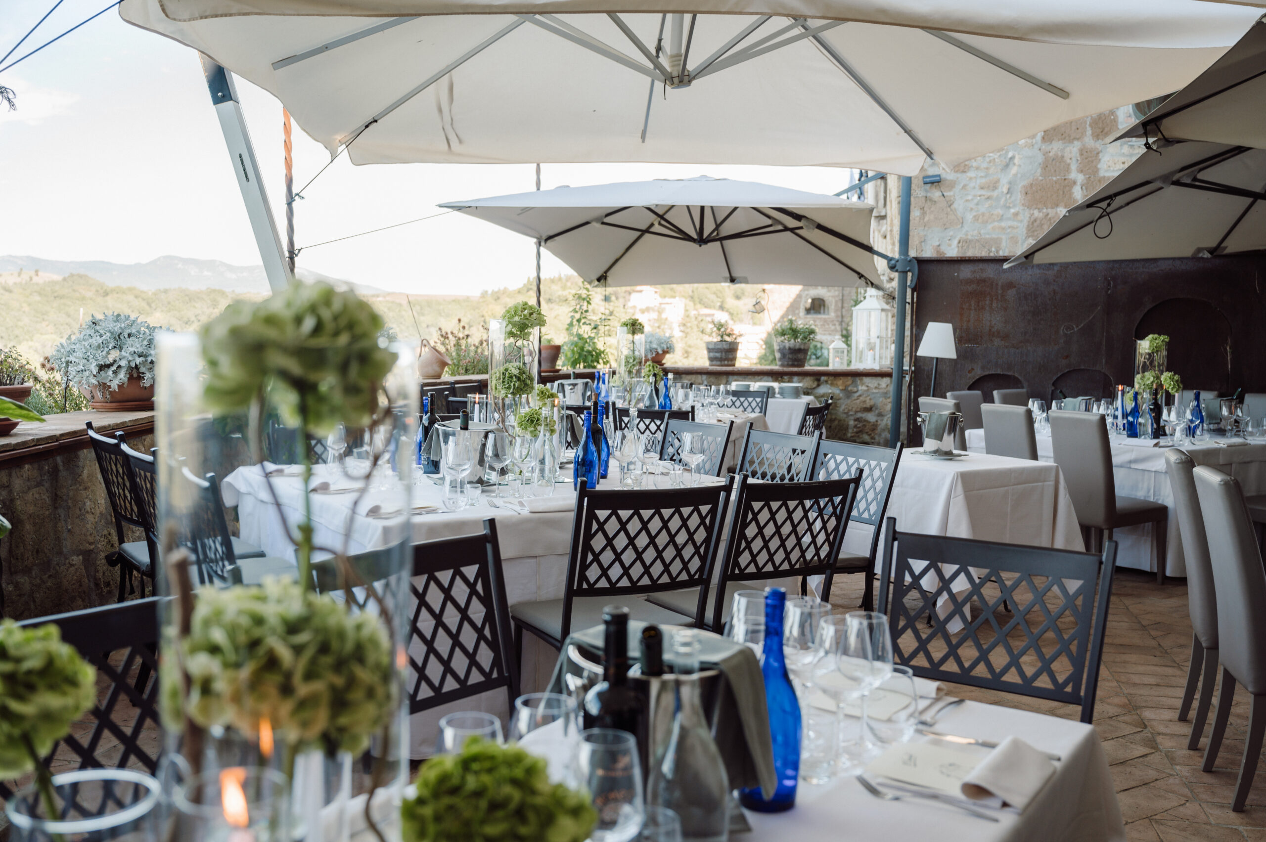 Terrace set up for a reception