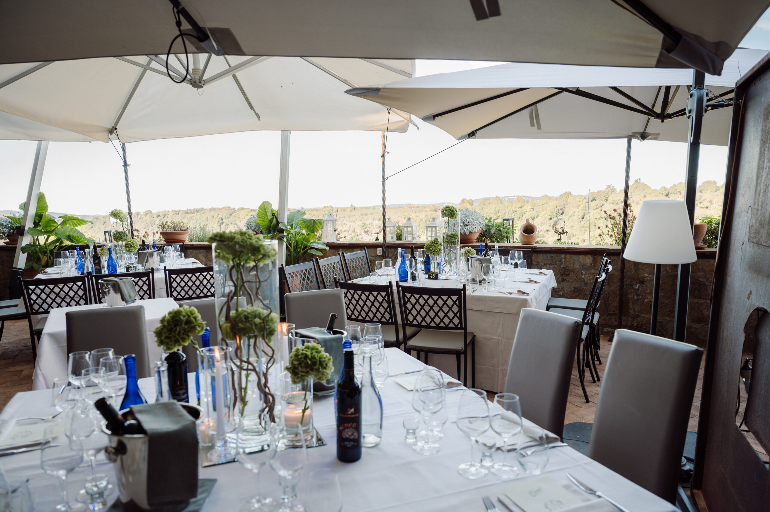 Terrace prepared for a reception